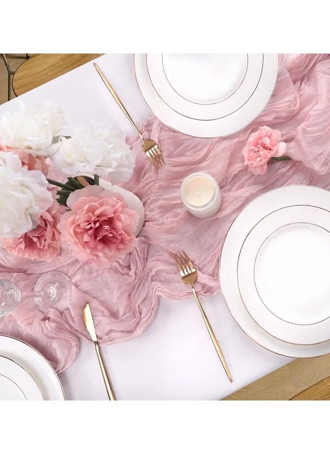 90CM*300CM Bohemian Cheese Cloth Tablecloth or Table Runner 90CM*300CM– Soft Woven Polyester, Flowing Drape Design – Rustic Boho Style for Wedding, Birthday, Bridal Shower, Holiday, Romantic Table Setting – Reusable, Washable, Durable Decor - Image 3